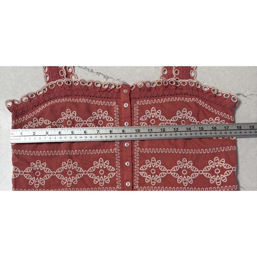 American Eagle Eyelet Crop Top Medium Sweet Coral Rust Embroidered Boho NEW Tank - Picture 8 of 10